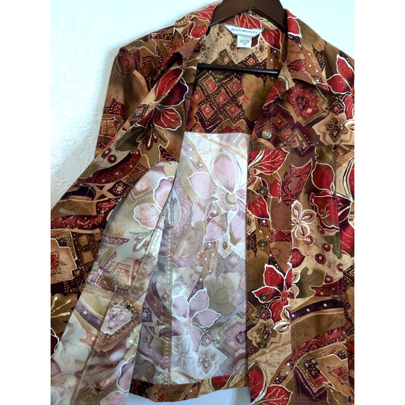 Allison Daley Fall Floral Print Earth Tones Button Down Collared Jacket Size 14 - Picture 4 of 8